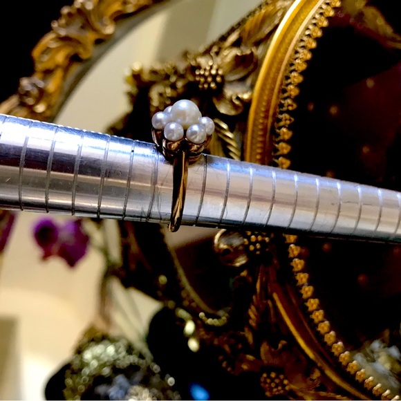 Antique Vintage Estate Pearl Cluster Flower 10k Ring - Picture 2 of 10